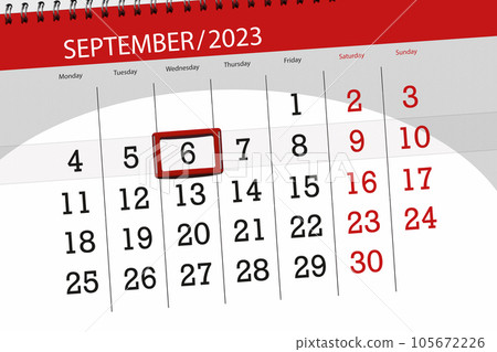 Calendar 2023, deadline, day, month, page, organizer, date, September, wednesday, number 6 105672226