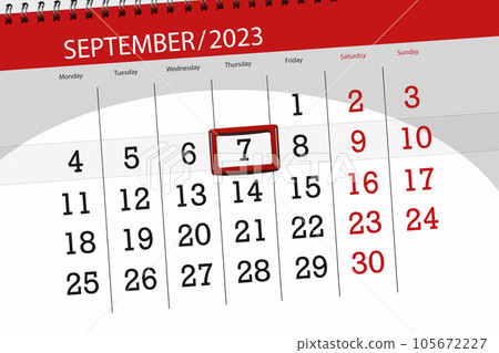 Calendar 2023, deadline, day, month, page, organizer, date, September, thursday, number 7 Calendar 2023, deadline, day, month, page, organizer, date, September, thursday, number 7 105672227