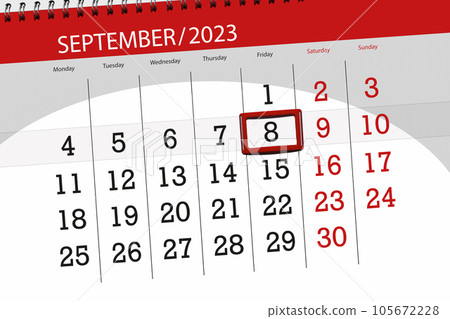 Calendar 2023, deadline, day, month, page, organizer, date, September, friday, number 8 Calendar 2023, deadline, day, month, page, organizer, date, September, friday, number 8 105672228