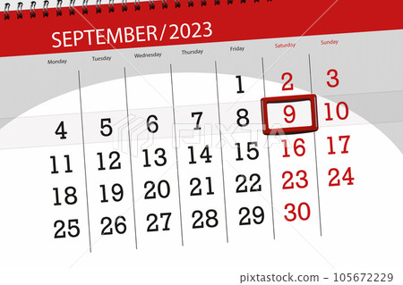 Calendar 2023, deadline, day, month, page, organizer, date, September, saturday, number 9 Calendar 2023, deadline, day, month, page, organizer, date, September, saturday, number 9 105672229