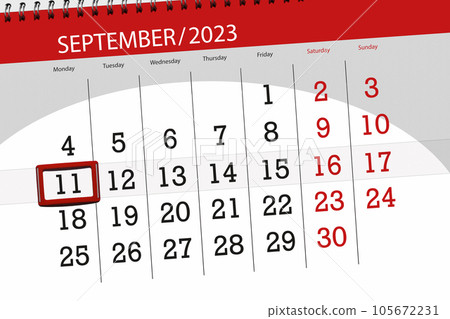 Calendar 2023, deadline, day, month, page, organizer, date, September, monday, number 11 Calendar 2023, deadline, day, month, page, organizer, date, September, monday, number 11 105672231
