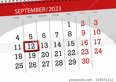Calendar 2023, deadline, day, month, page, organizer, date, September, tuesday, number 12 Calendar 2023, deadline, day, month, page, organizer, date, September, tuesday, number 12 105672232