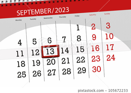 Calendar 2023, deadline, day, month, page, organizer, date, September, wednesday, number 13 Calendar 2023, deadline, day, month, page, organizer, date, September, wednesday, number 13 105672233
