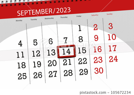 Calendar 2023, deadline, day, month, page, organizer, date, September, thursday, number 14 Calendar 2023, deadline, day, month, page, organizer, date, September, thursday, number 14 105672234