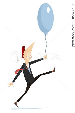 Young man holding an air balloon illustration. Funny man walking with an air balloon. Isolated on white background Young man holding an air balloon illustration. Funny man walking with an air balloon. Isolated on white background 105672492