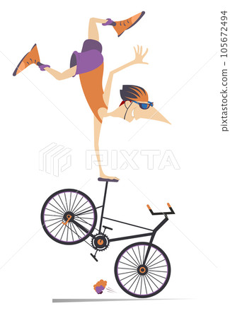 Biker cycling bicycle sport. Cycling bicycle extreme high jump. Cyclist man making a trick on the bike Biker cycling bicycle sport. Cycling bicycle extreme high jump. Cyclist man making a trick on the bike 105672494