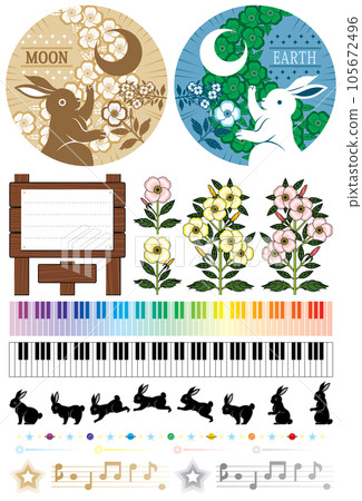 兔子插畫月亮和地球設計《月亮地球音樂》白色背景 105672496