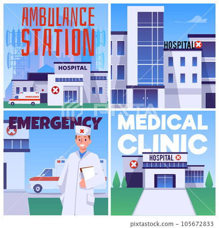 Medical clinic and hospital advertising posters set, flat vector illustration. 105672833