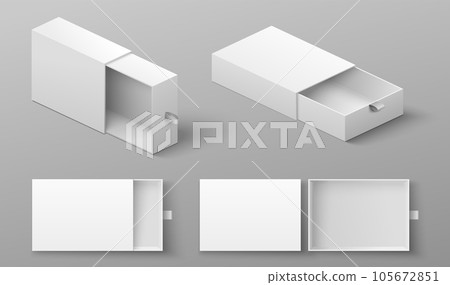 Realistic slide box mockup set with ribbon to pull out Realistic slide box mockup set with ribbon to pull out 105672851