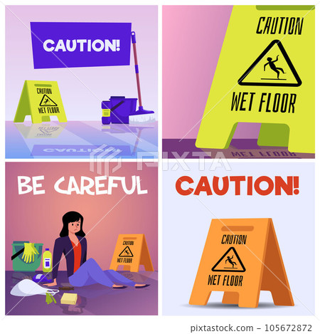 Set of squared banners about wet floor flat style, vector illustration 105672872