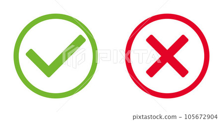 green tick and red x in circle, OK check mark and X cross icon symbol, vector illustration green tick and red x in circle, OK check mark and X cross icon symbol, vector illustration 105672904