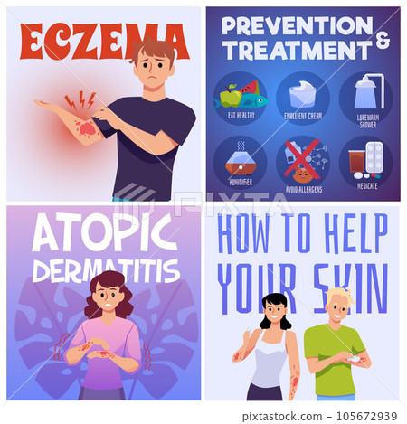 Set of squared banners about atopic dermatitis flat style Set of squared banners about atopic dermatitis flat style 105672939