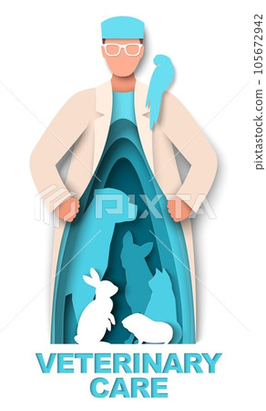 Veterinary care vector illustration with pets in doctors figure Veterinary care vector illustration with pets in doctors figure 105672942