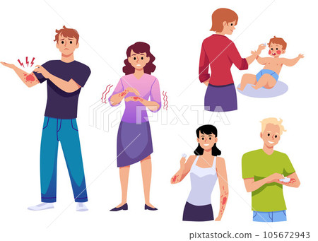 Set of people having atopic dermatitis flat style, vector illustration 105672943