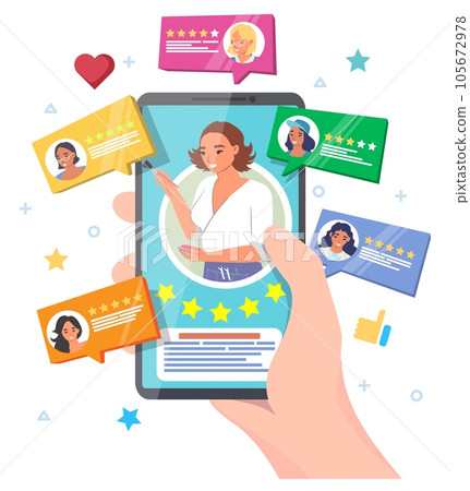 Makeup artist ranking vector illustration with professional beautician on mobile screen 105672978