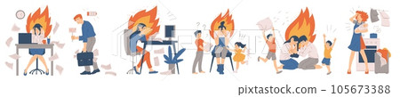 Set of people having burnout flat style, vector illustration 105673388