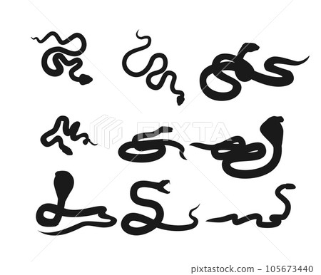 Black silhouette snakes set, vector illustration isolated on white background. Black silhouette snakes set, vector illustration isolated on white background. 105673440