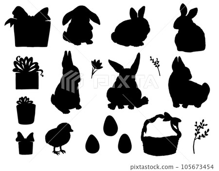 Set of black silhouettes for Easter holiday flat style, vector illustration Set of black silhouettes for Easter holiday flat style, vector illustration 105673454