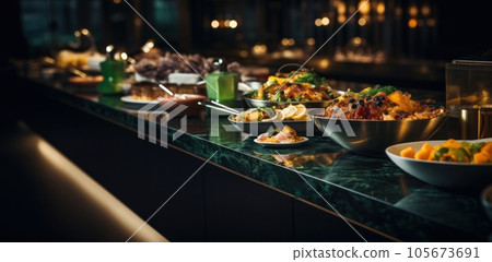 Buffets with food and wine at an event buffets Buffets with food and wine at an event buffets 105673691