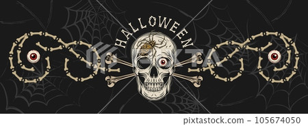 Halloween banner with skull, spider, bones, eyes 105674050