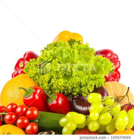 Vegetables and fruits isolated on white background. Vegetables and fruits isolated on white background. 105674060