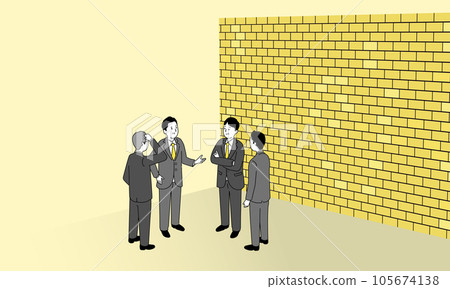 Illustration of business people discussing in front of a wall, concept illustration of difficulties, vector 105674138