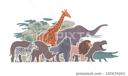African animals set isolated on green background 105674263
