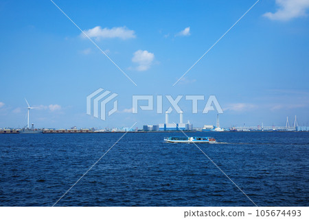 Seabass and windmill sailing through Yokohama Port Hama Wing Yokohama Wind Power Plant Seabass and windmill sailing through Yokohama Port Hama Wing Yokohama Wind Power Plant 105674493
