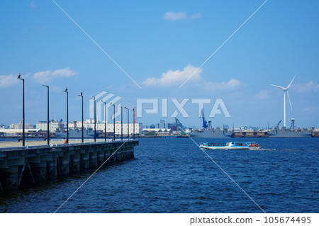 Seabass and windmill sailing through Yokohama Port Hama Wing Yokohama Wind Power Plant 105674495