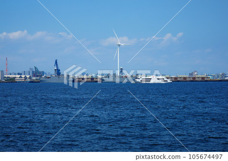 Marine Rouge and windmill sailing through Yokohama Port Hama Wing Yokohama Wind Power Plant 105674497