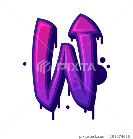 Graffiti Alphabet Purple Font and Uppercase Letter W Vector Illustration 105674626