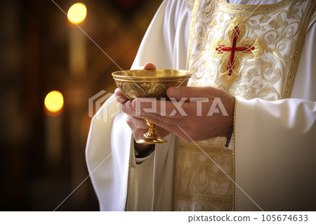 Catholic priest administers Holy Communion Catholic priest administers Holy Communion 105674633