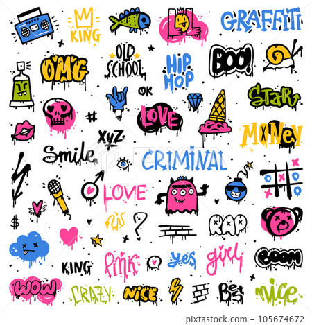 Graffiti Elements as Street Wall Painting Art Vector Set 105674672