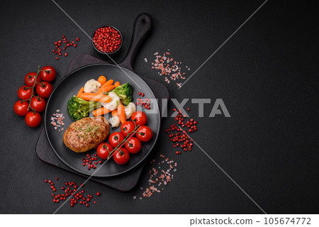 Delicious fresh fried minced fish cutlets with spices and herbs Delicious fresh fried minced fish cutlets with spices and herbs 105674772