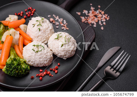 Delicious healthy steamed chicken cutlets or minced meatballs Delicious healthy steamed chicken cutlets or minced meatballs 105674799