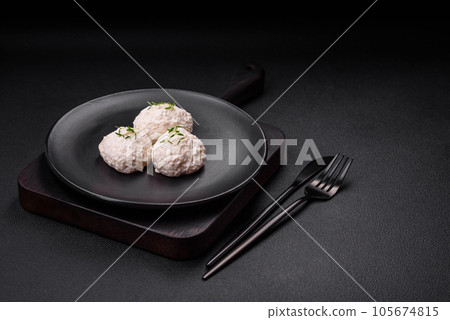 Delicious healthy steamed chicken cutlets or minced meatballs Delicious healthy steamed chicken cutlets or minced meatballs 105674815
