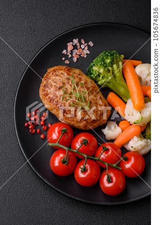 Delicious fresh fried minced fish cutlets with spices and herbs 105674836
