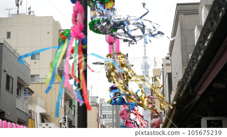 漂浮的夏日祭裝飾和天空樹 105675239