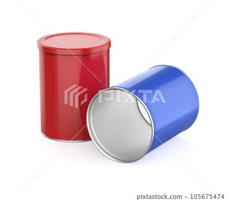 Red and blue metal cans Red and blue metal cans 105675474