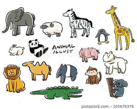 Illustration set of loose hand-drawn style animals Illustration set of loose hand-drawn style animals 105676376