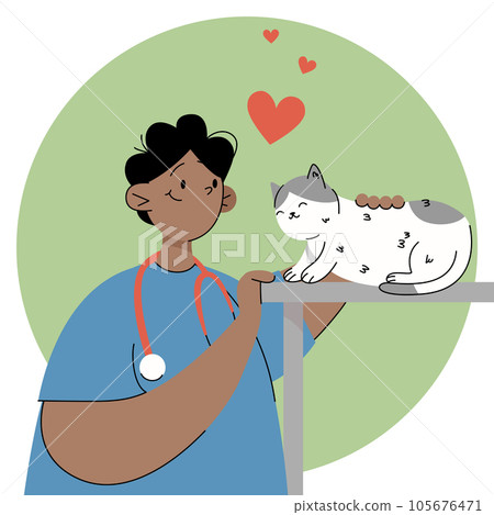 Veterinarian in the office with a cat Veterinarian in the office with a cat 105676471