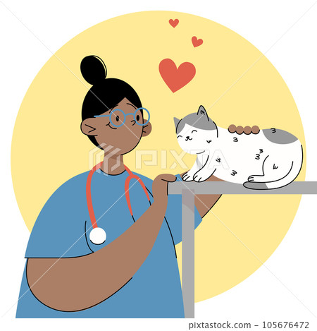 Veterinarian in the office with a cat Veterinarian in the office with a cat 105676472