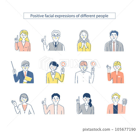 Expressions of various business people mix 4 positive Expressions of various business people mix 4 positive 105677190