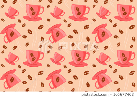 Light coffee background pattern in flat style, coffee beans and cup of coffee. 105677408