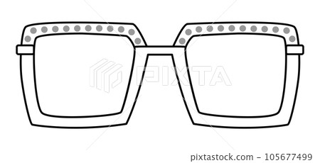 Bejewelled Retro Square frame glasses fashion accessory illustration. Sunglass front view for Men, women, silhouette Bejewelled Retro Square frame glasses fashion accessory illustration. Sunglass front view for Men, women, silhouette 105677499