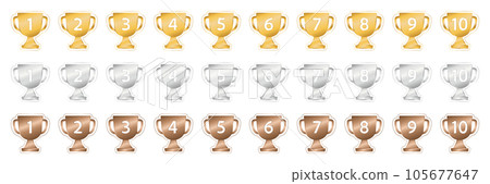 Gold, silver, bronze number icon set / illustration / victory / line / cup / decoration / trophy Gold, silver, bronze number icon set / illustration / victory / line / cup / decoration / trophy 105677647