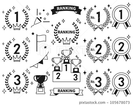 一組以皇冠、獎杯等排名為靈感的插畫單色版 105678073