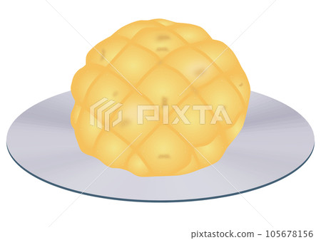 A piece of "melon bread" served on a steel plate 105678156