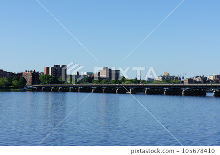 Cityscape reflected in the Boston Charles River Cityscape reflected in the Boston Charles River 105678410