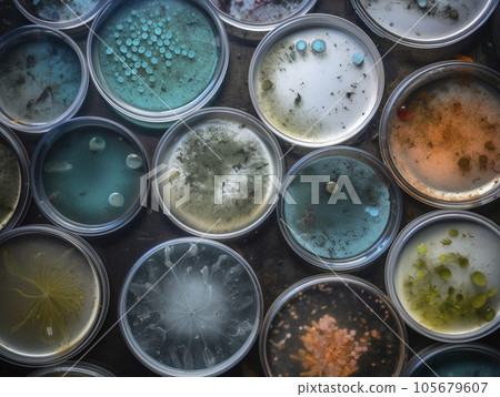 Mold in a Petri dish Black background AI-generated image Generative AI Mold in a Petri dish Black background AI-generated image Generative AI 105679607